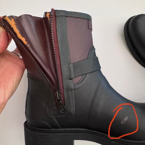 Rag & Bone Shoes Women 37 Black Moto Rubber Rain Boot Zip Strap Stud Detail - Picture 6 of 16